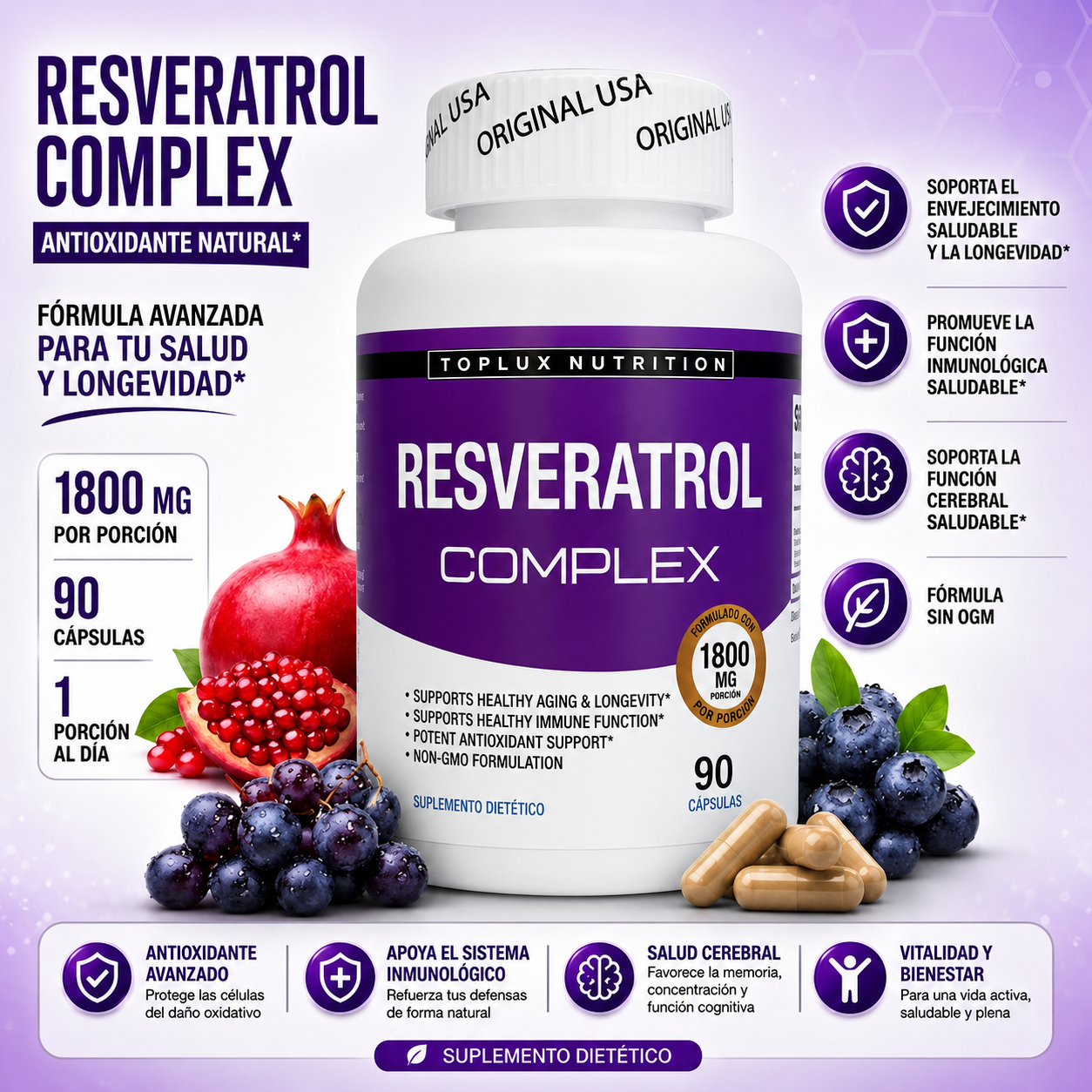 Resveratrol Complex Antioxidante 1800mg (90 capsulas)