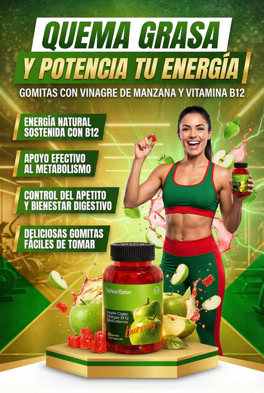 NEWELLME Gomitas ACV MULTIVITAMÍNICO B12 DE VINAGRE DE MANZANA DE 60 GUMMIES