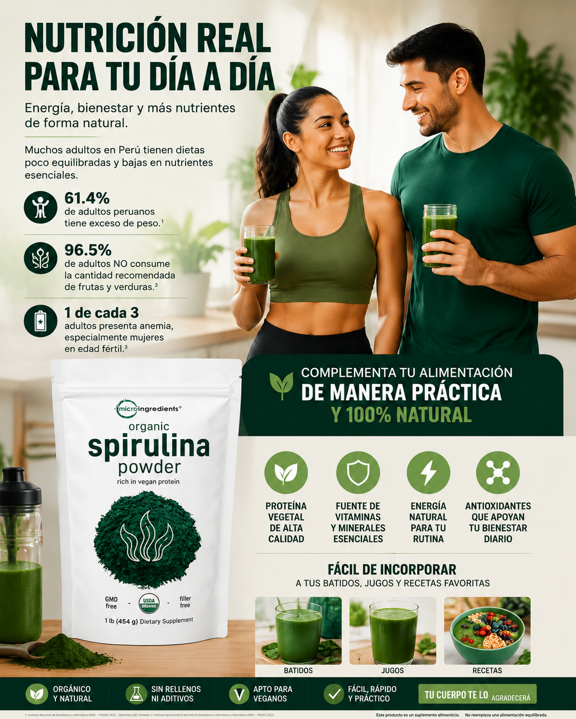 SPIRULINA superalimento verde para nutrición y energía diaria